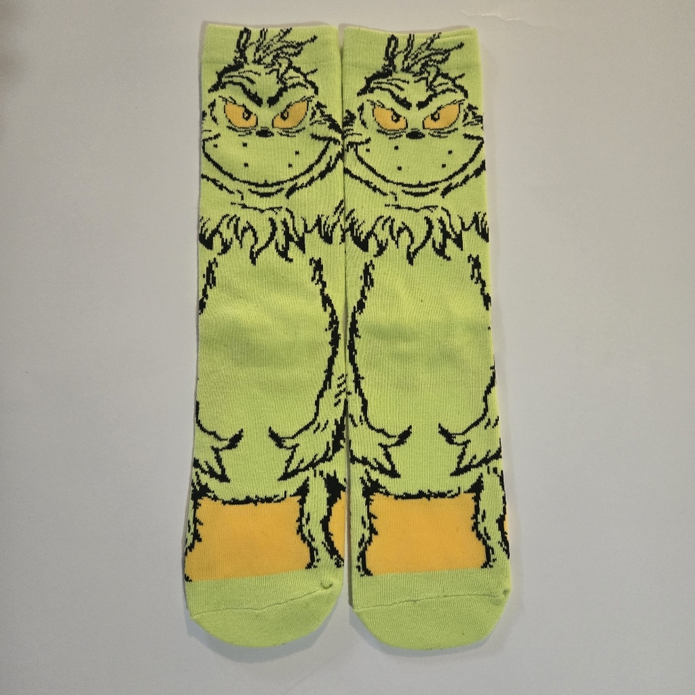 Grinch Crew Socks Green and Yellow
